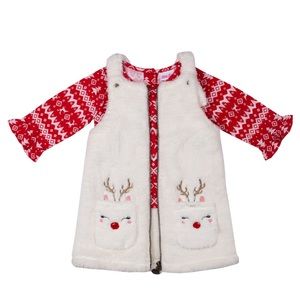 Little Lass 2pc. Reindeer Plush Jumper Set Toddler Girl size 4T Sherpa -Holiday